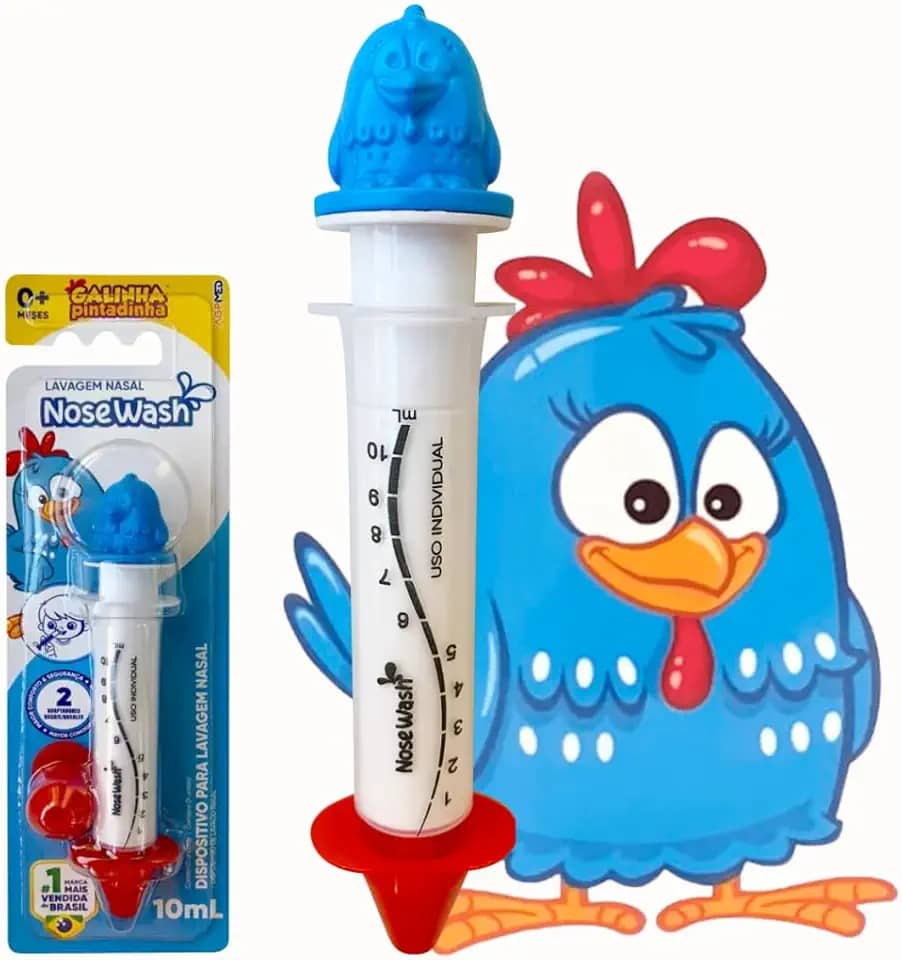 Seringa de Lavagem Nasal NoseWash para Bebês e Crianças, Limpador de Nariz, Alivia Alergias e Congestão Nasal - Galinha Pintadinha 10ml