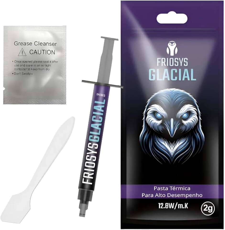 Pasta Termica 12.8 W/mk 2g Glacial Processador PC Gamer Notebook PS4 PS5 Xbox Placa Video Dissipador Calor Cinza Prata Friosys