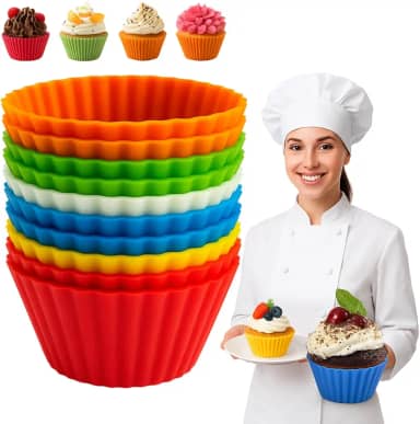 Kit 12 forminhas Coloridas de Silicone Cupcake Mufins Bolo Empadas Pão de Queijo Resistente Forneável compativel com Air Frier Microondas lava louça e freezer Antiaderente Qualidade Premium
