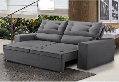 Sofá Retrátil e Reclinável 3 lugares com Molas 1,80m Lais Suede Cinza Adonai Estofados