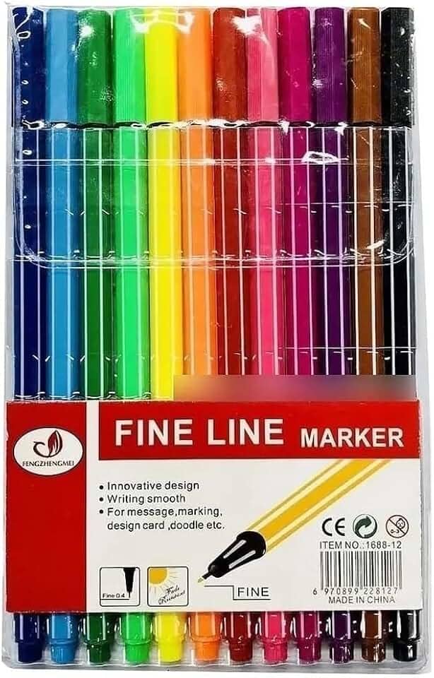 Kit 12 Canetas Hidrográficas Ponta Fina 0.4mm Fine Line Tinta e Parte Exterior Colorida