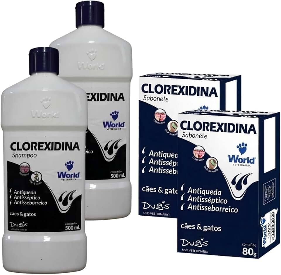 Kit 2 Shampoo Dermatite Canina + 2 Sabonete Antisséptico Higiene Cães Tratamento Pele Sensível