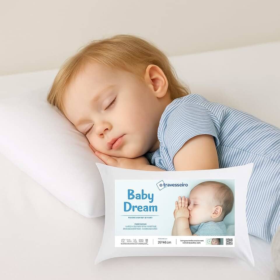 Travesseiro Infantil Antialérgico e Antiácaros Baby Dream 30x40cm, Fibra de Poliéster Siliconada, Lavável à Máquina, para Bebês de 0 à 2 Anos Branco