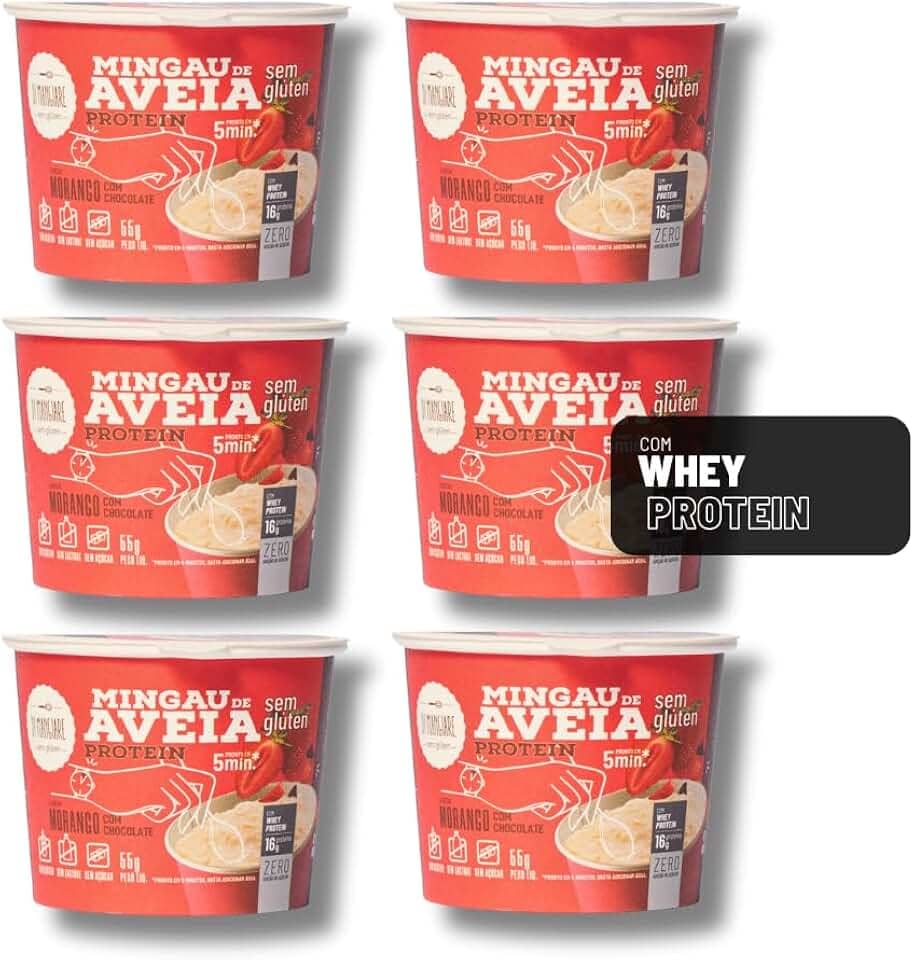 Mingau de Aveia Proteico Morango com Chocolate Sem Açúcar, Sem Glúten e Sem Lactose - 06 UNIDADES (pronto em 05 minutos)