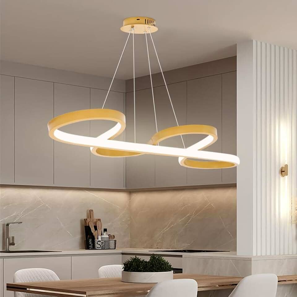 110-220V, Luminária Pendente de LED Moderna E Regulável, Luminária Pendente com Nota Dourada, Lustre para Sala, Jantar, Quarto, 70 * 30 * 2cm