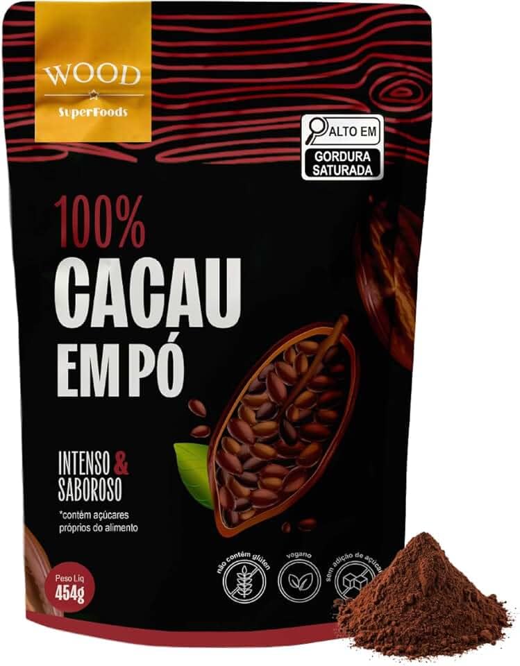 Cacau Em Pó Alcalino Natural 100% Cacau 454g - Wood Superfoods