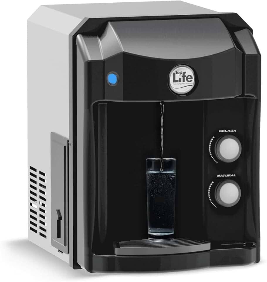 Purificador de Água Refrigerado Top Life HE OXI Preto 127V com Ozônio, Filtro Alcalino pH Elevado e Compressor