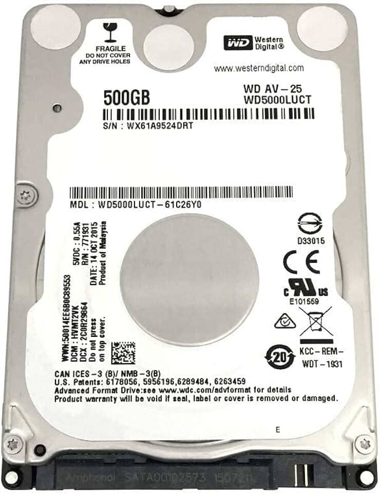 Western Digital WD5000LUCT AV 500GB 5400RPM 16MB Cache SATA 3.0Gb/s Internal 2.5 inch Hard Drive