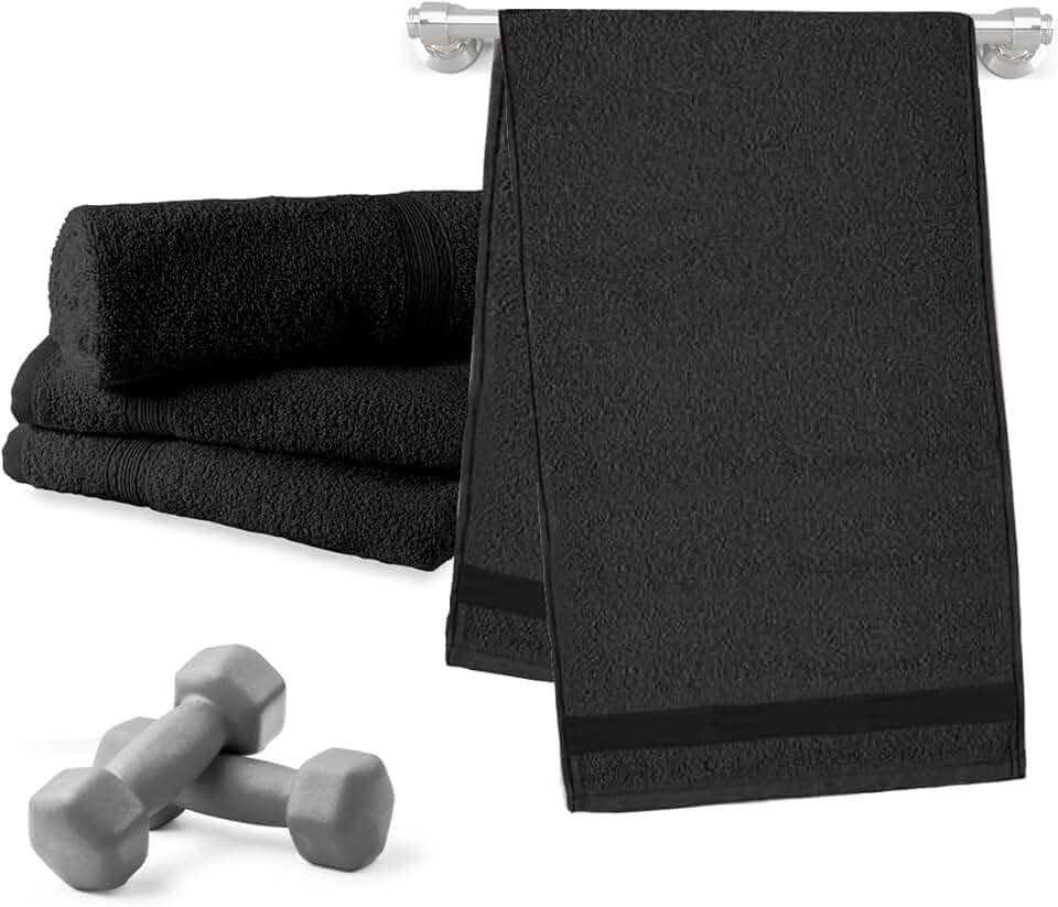 Jogo 04 Unid. Toalha de Rosto Esportiva para Academia 100% Algodão Máxima Absorção (Preto)