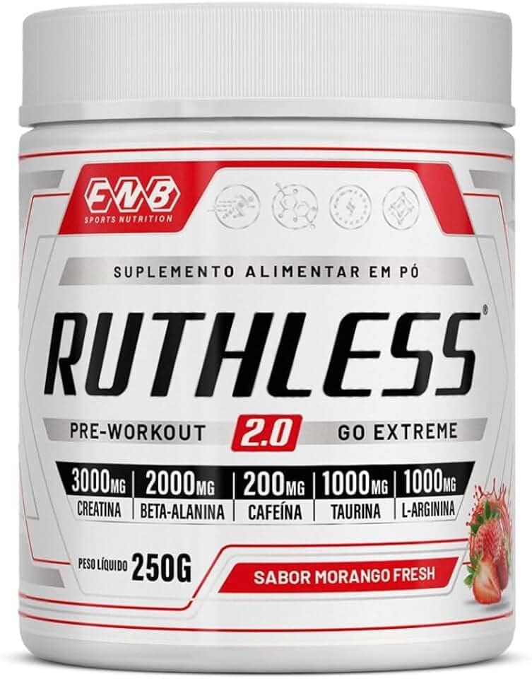Pré treino Ruthless (creatina + L-arginina + cafeína + beta-alanina + taurina) 250g sabor morango