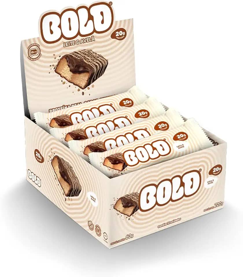 Barra de Proteína BOLD Snacks Leite & Avelã (20g de Proteína) - Caixa com 12 unidades