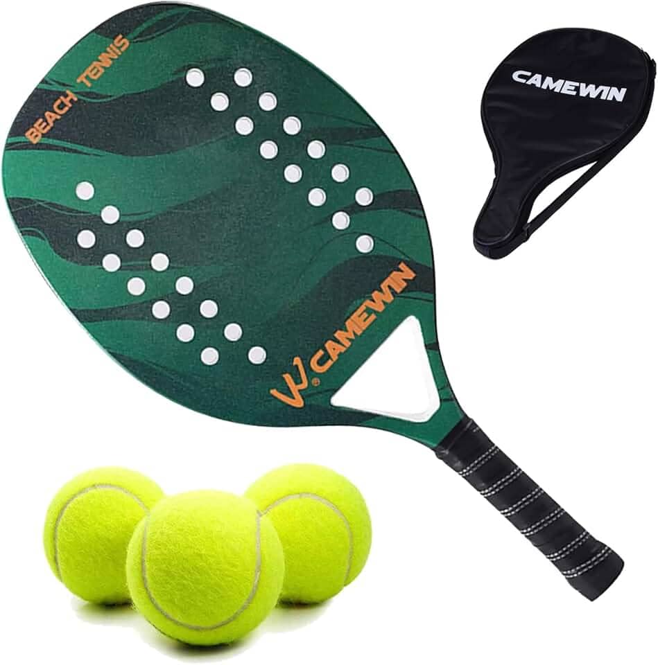 Kit Raquete Para Beach Tennis Profissional em Fibra Carbono Com Capa Protetora e 3 Bolinhas de Beach Tennis Para Iniciantes e Profissionais