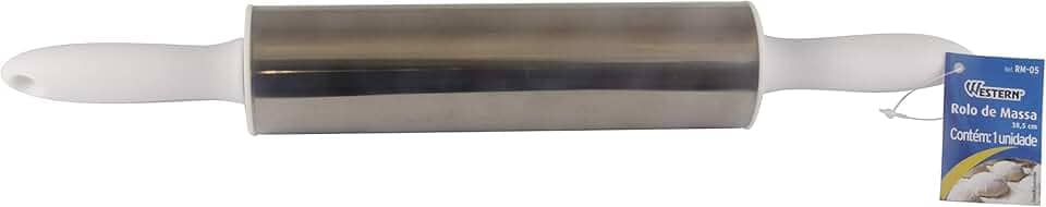 Rolo Para Massa Western Prata e Branco