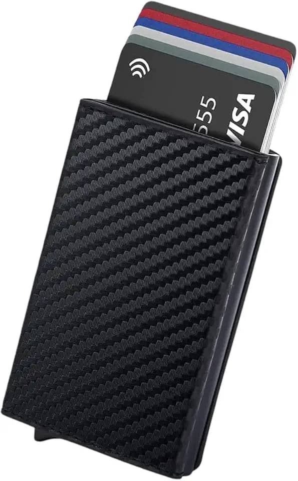Carteira Inteligente em Couro Slim com RFID - Porta Cartão com Pop Up Automático Anti-Roubo