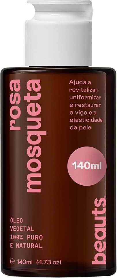 Óleo de Rosa Mosqueta - Hidratante Uniformizador Antioxidante - Para Manchas, Rugas, Estrias, Melhor Elasticidade e Viço - Uso Facial, Oleo Corporal e Cabelos - 100% Puro Natural Vegano - 140 mL Beauts