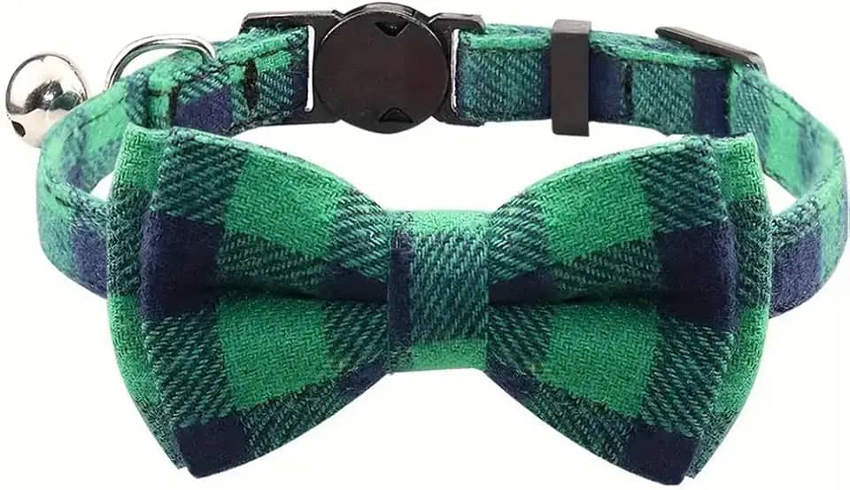 Linda coleira quadriculada para gatos com laço - coleira ajustável e confortável, perfeita para gatos e outros animais de estimação pequenos, verde