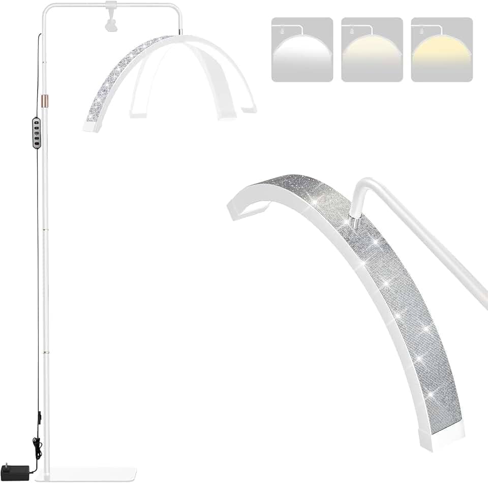 Ring Light Meia Lua Profissional LED para Cílios e Sobrancelhas, Luminaria Meia Lua Estetica Spa Arco Ajustavel, com Tripé (Branco)