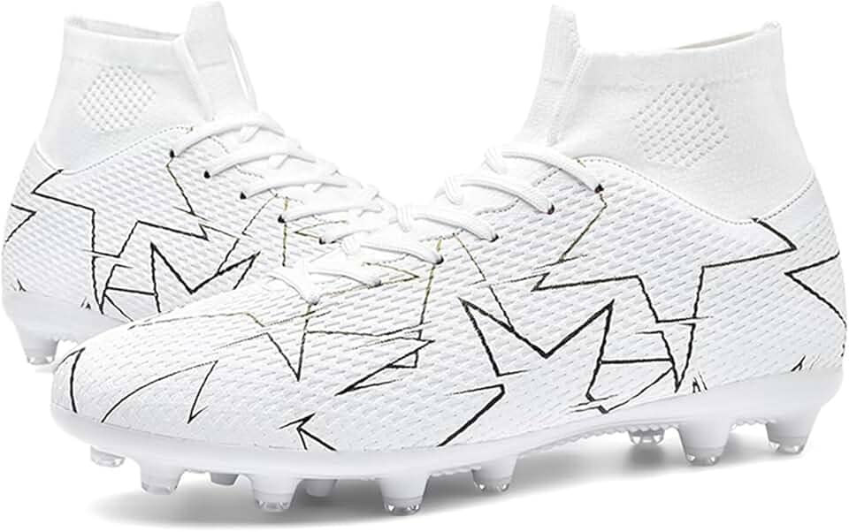 Chuteiras de futebol unissex masculinas, branco/preto/azul FG/AG, cano alto, botas de futebol para jovens e treinamentos profissionais, Branco, 35
