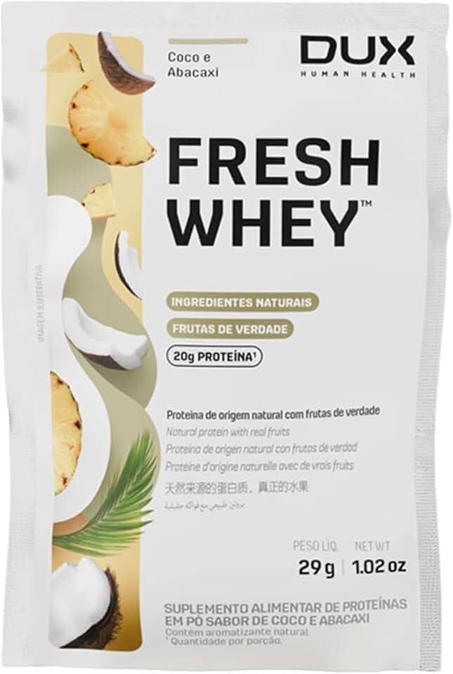 Fresh Whey Protein - Abacaxi e Coco Sachê 29g - 20g de Proteínas por Porção - Suplementos Naturais, Suplementação Treino Academia, Ganho Muscular Hipertrofia - DUX HUMAN HEALTH