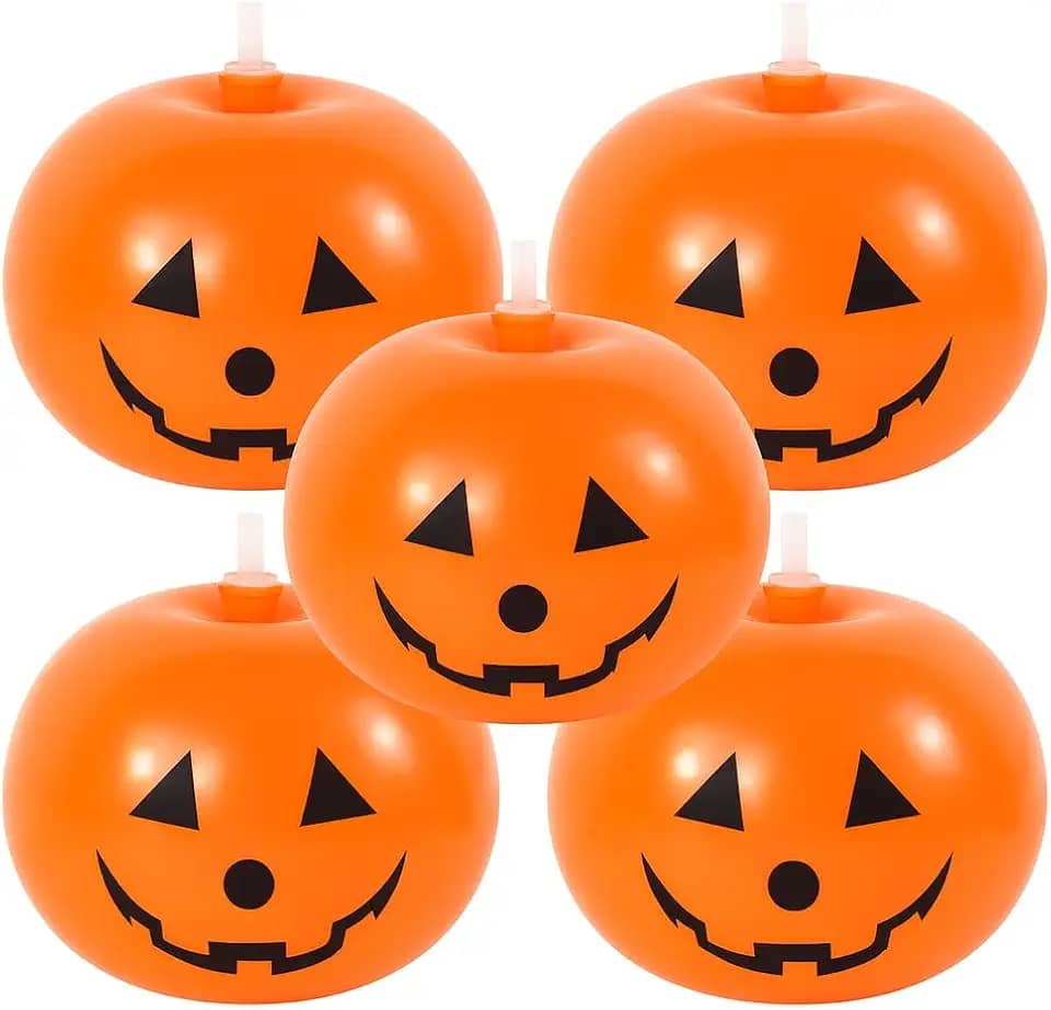 Kit 5 Balões Abóbora Halloween com Luz LED RGB Bexigas Decorativas para Festa, Mesa ou Pendurar Iluminação Noturna, Decoração Assustadora e Reutilizável para Eventos Temáticos