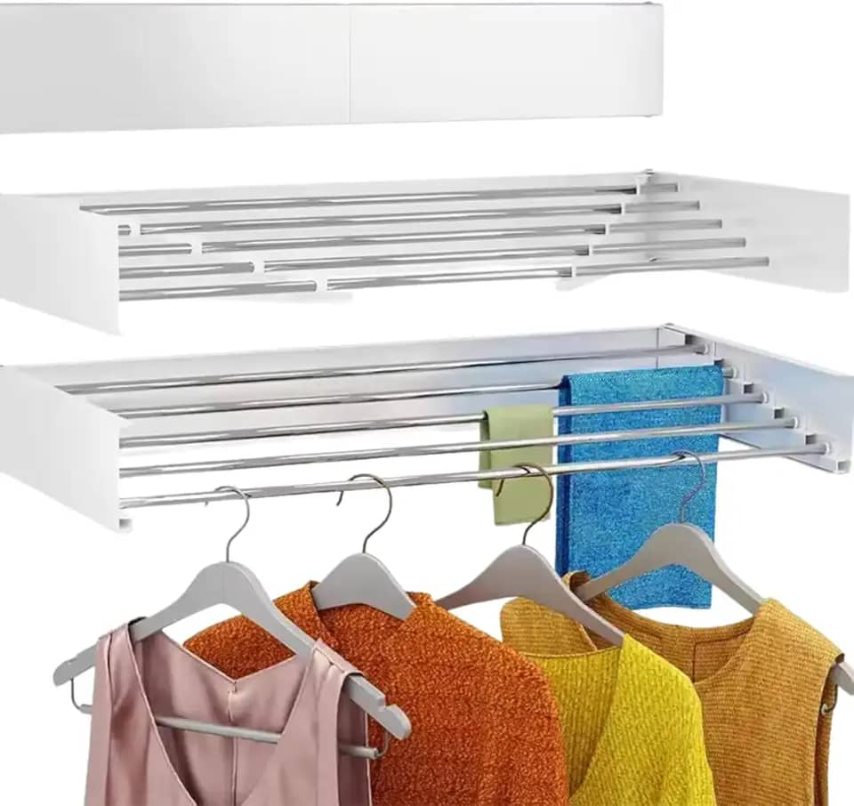 Varal De Parede Retratil Magico Secreto Tamanho 80cm Cor Branca Com 5 Varetas (Branco)