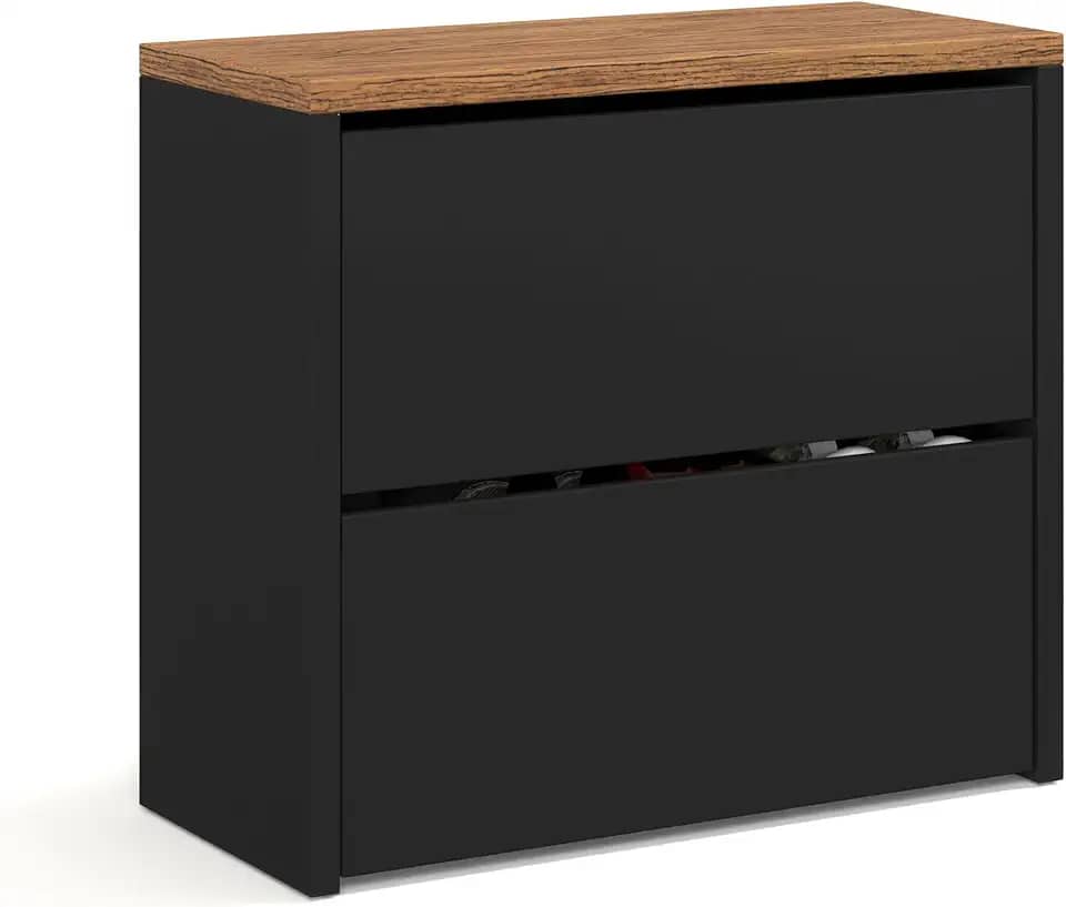 Sapateira Organizadora Basculante Articulada 2 Gavetas Hall De Entrada Quarto MEL (Preto/Nature)