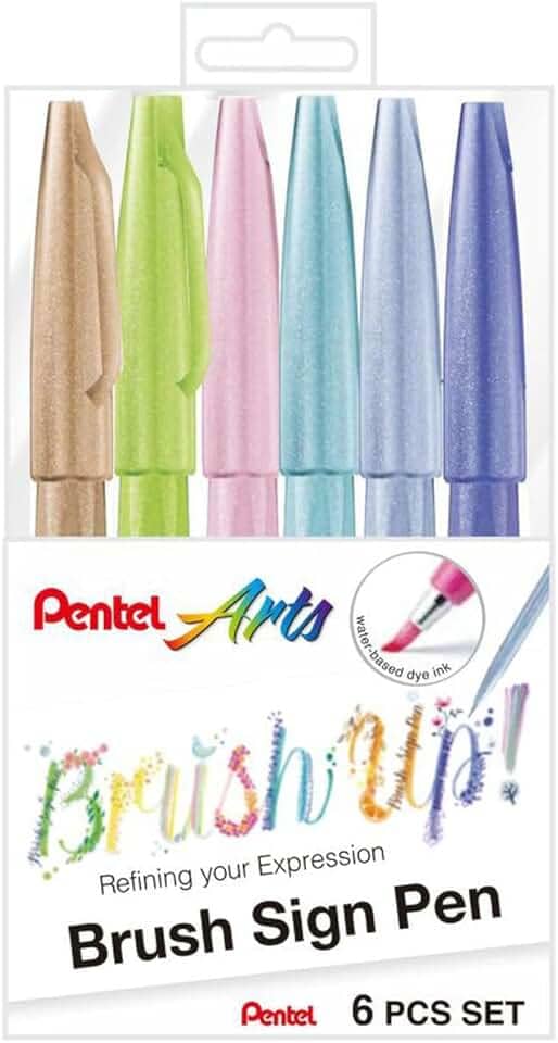 Kit Caneta Pincel Brush Sign Pen Pasteis Pentel 6 Cores