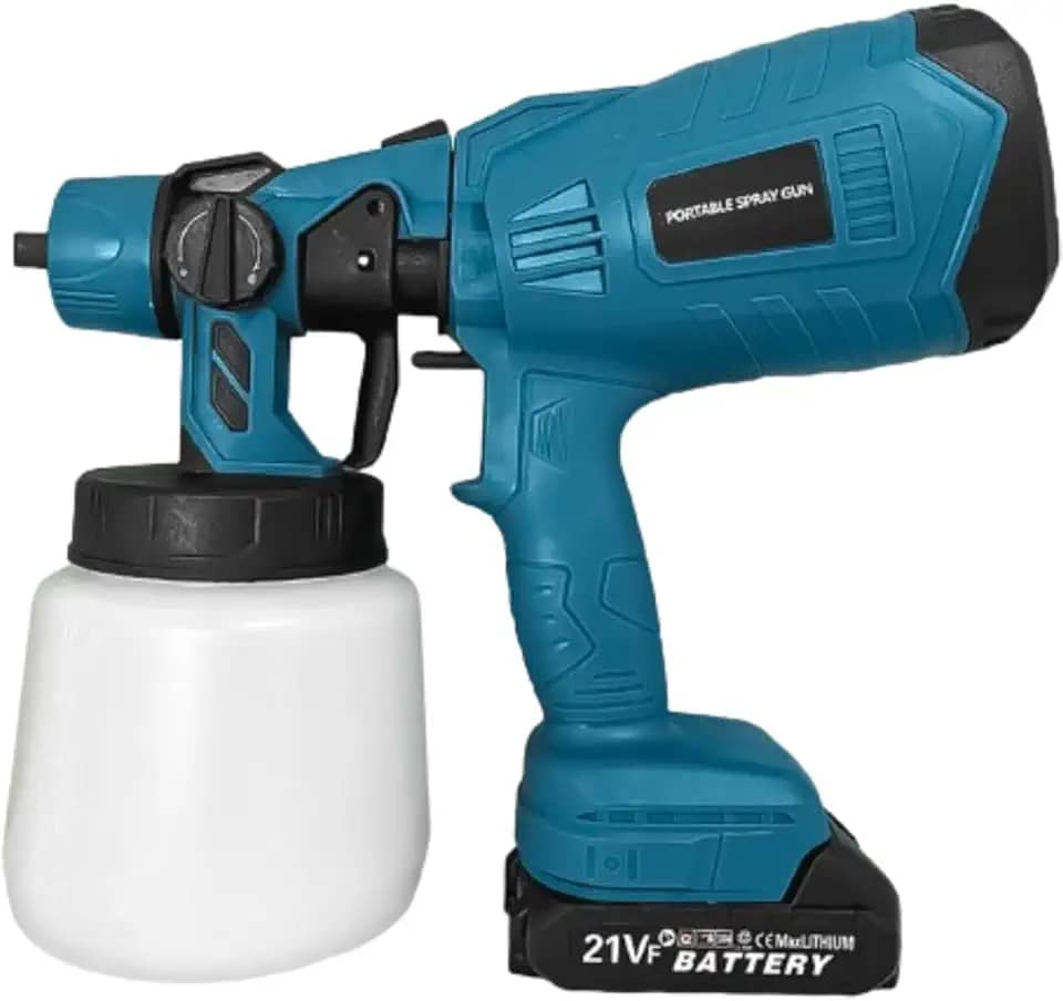 Pistola Portatil de Pulverização e Pintura, Duas Baterias Recarregável 21V, 1 Carregador 100-240VAC 3 Bicos Jatos Horizontal e Vertical Ajustável Capacidade 1000ml