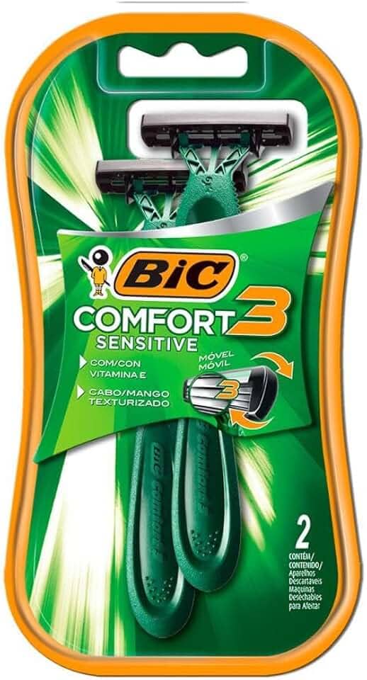BIC Aparelho De Barbear Comfort Advance Pele Sensível 3 Lâminas Verde Fita Lubrificante 8713191 2 Unidades