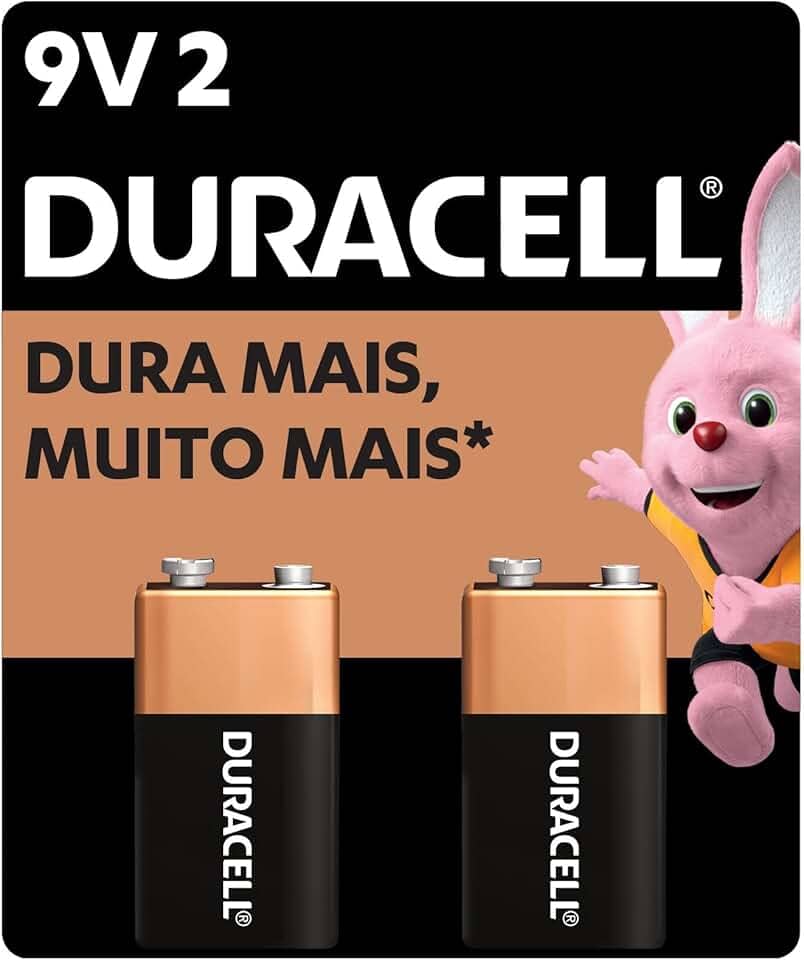Duracell Bateria Alcalina 9V Com 2 Unidades – Ideal para Detectores de Fumaça e Microfones sem Fio