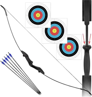 Arco e Flecha Ambidestro Profissional Recurvo em Nylon 40lbs + 5 Flechas de Fibra de Vidro com Ponta de Alumínio + 3 Alvos 40x40 Para Treino Tiro ao Alvo Campeonato Treinamento