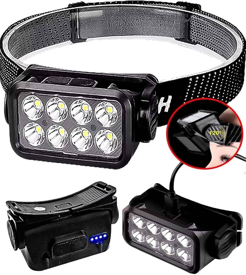 Lanterna de Cabeça RecarregáveL Com Sensor de Movimento E 5 Modos de Uso, Farol de Cabeça 8 LEDS, à prova d'água IPX5 para Caminhadas Noturnas, Corridas, Ciclismo, Trabalhos norturnos