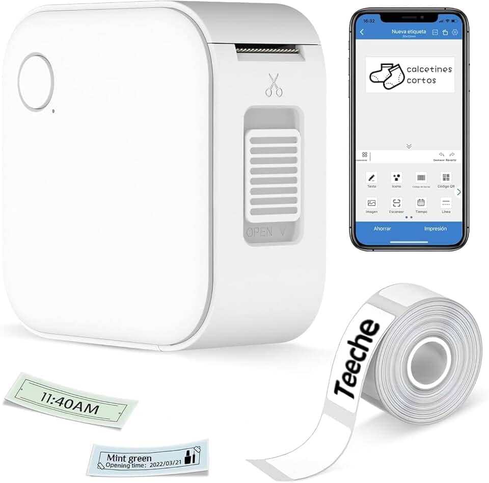 Impressora Térmica Portátil de Etiquetas, Bluetooth, com Rolo de Etiqueta Adesiva, para Casa e Escritório