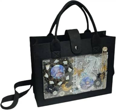 Bolsa Ita para exibição de pinos, bolsa tiracolo de feltro kawaii para amantes de anime, presente de fã de Kpop estético, preta