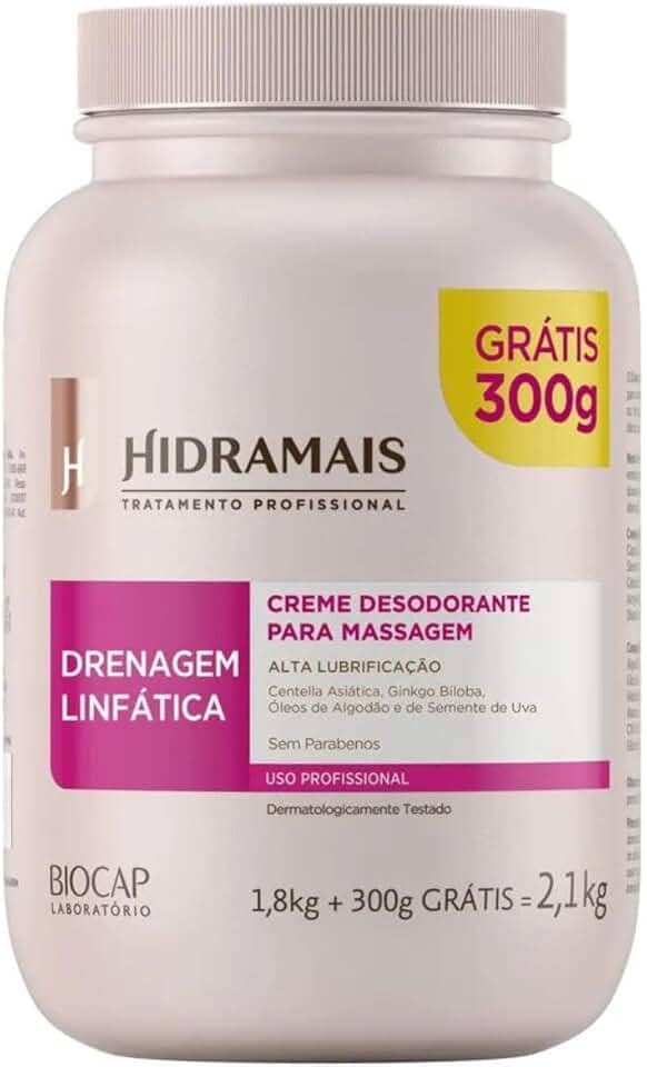 Creme Massagem Drenagem Hidramais - Deslizamento Profissional 1.8 KG + 300G - Corporal Desodorante Não Oleoso