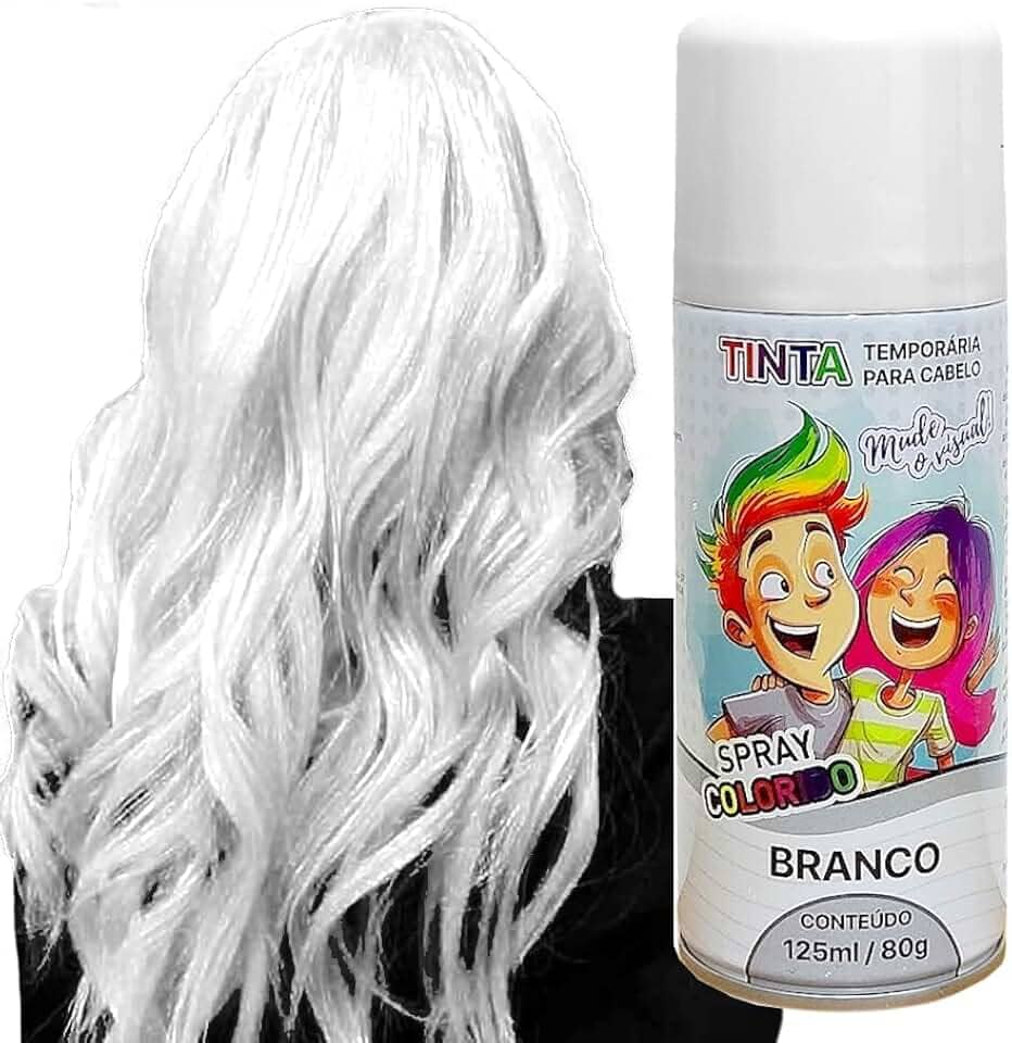 Tinta Spray Para Festa Dia das Crianças Cabelo Maluco Lavável Carnaval Infantil Halloween (Branco, 1 Unidade)