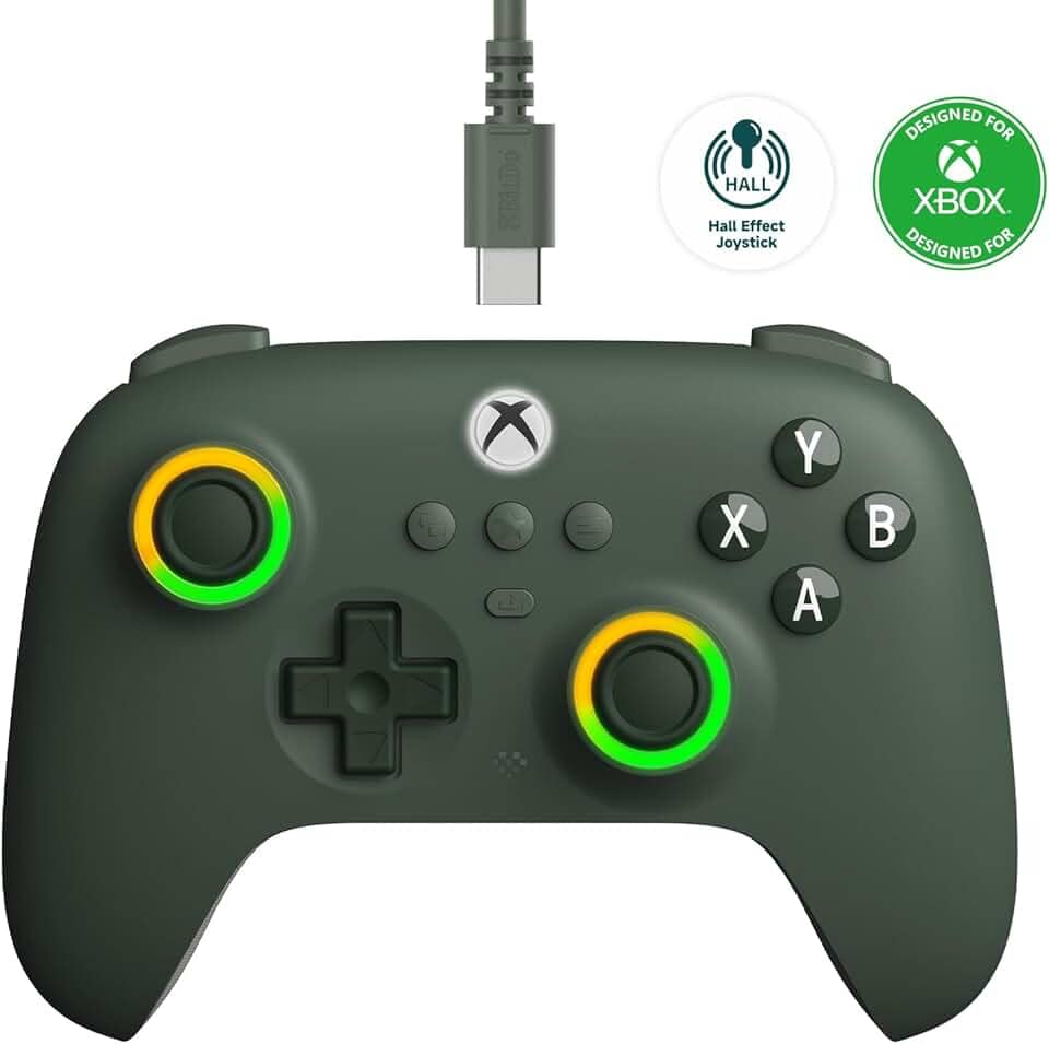 8Bitdo Ultimate C Wired Controller for Xbox with Hall Effect Joysticks and Triggers, RGB Lighting Fire Ring, Compatible with Xbox Series X|S, Xbox One, Windows 10/11- Officially Licensed (Dark Green)