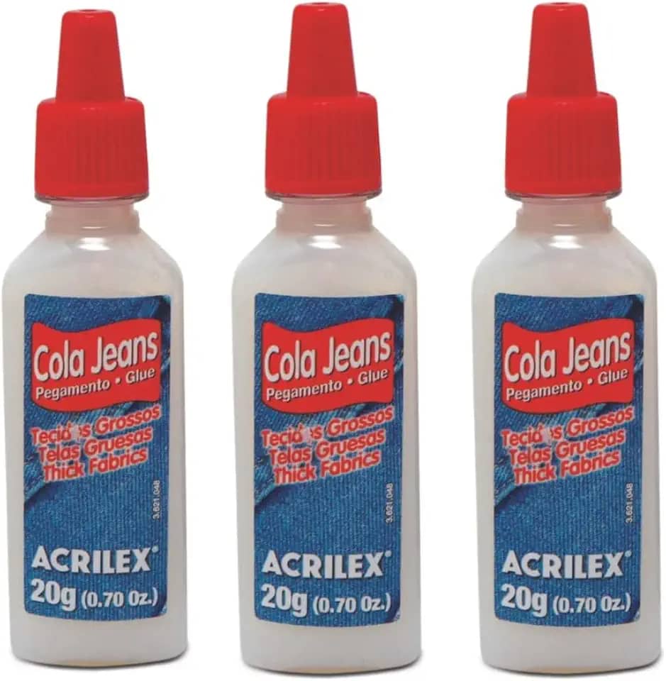 Cola Jeans 20g 17920 Kit com 3 Unidades | Alta Fixação para Jeans e Tecidos Grossos | Cola Atóxica Resistente à Água para Reparos e Customizações
