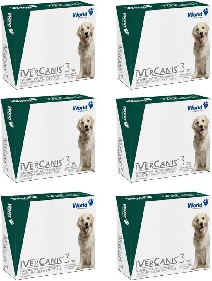 Kit 6 Ivercanis 3mg Remédio Antipulgas Carrapatos Cães Tratamento Sarna Completo
