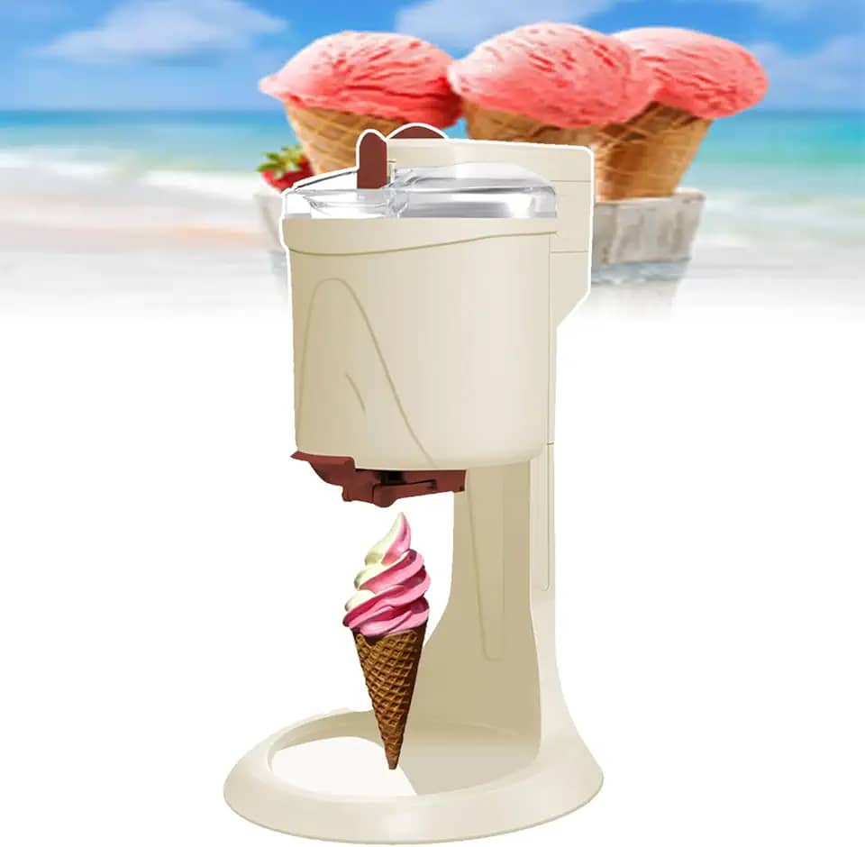 CNAOHGHN MáQuina De Sorvete Italian De 1000ml,MáQuina De Sorvete Soft Serve,Mini MáQuina AutomáTica Pequena De Cone De Iogurte, Com Copo Medidor E EspáTula