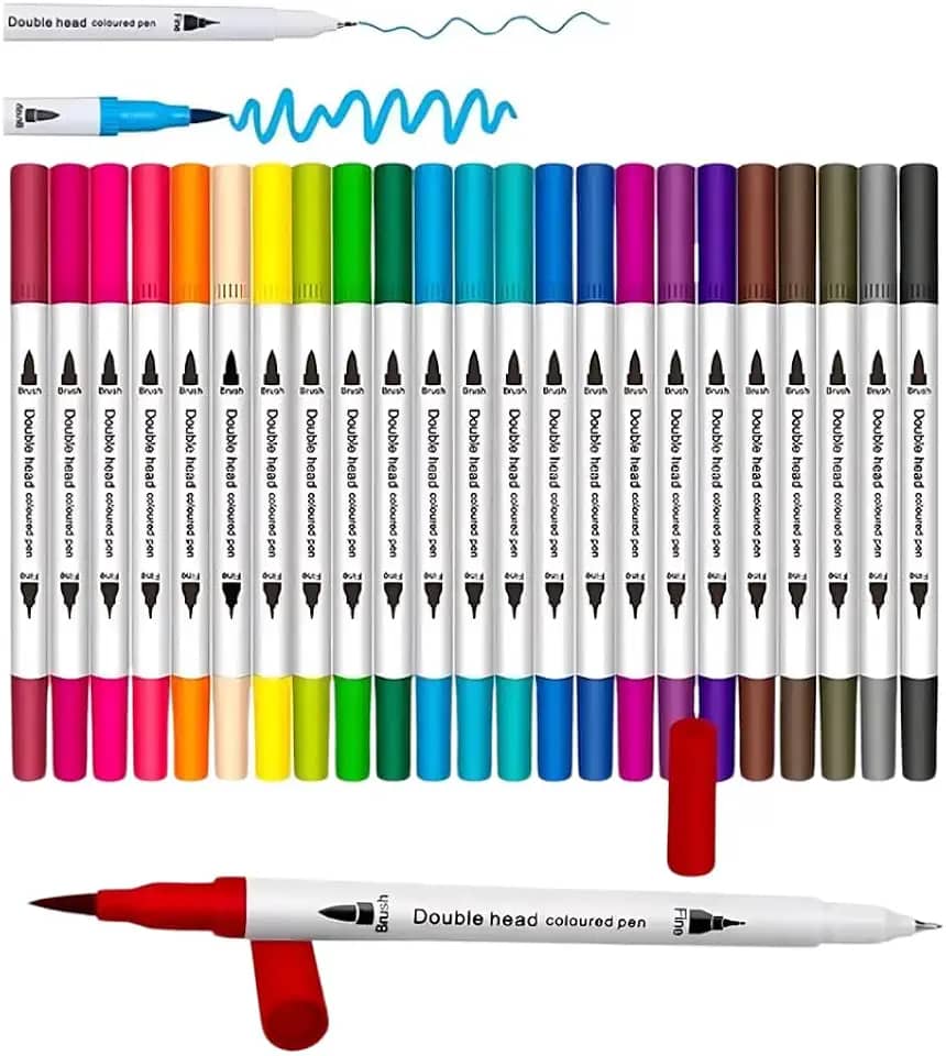 Kit Canetas Brush Pen e Ponta Fina 2 em 1 Kit Profissional para Lettering Caligrafia Pintura e Desenho Canetinhas Coloridas Dual Tip para Artistas Estudantes e Adultos (24)