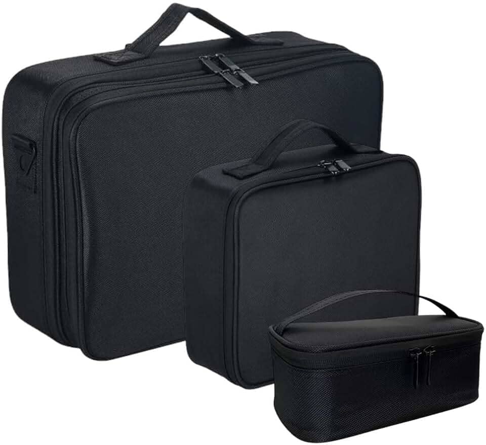 Kit 3 Maleta de Maquiagem Profissional Grande, Média e Pequena Preta com Divisórias BL-1110K