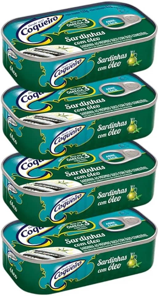 Kit 4 Sardinhas Coqueiro em Óleo 125g – Fonte de Proteína e Ômega 3 Sem Conservantes