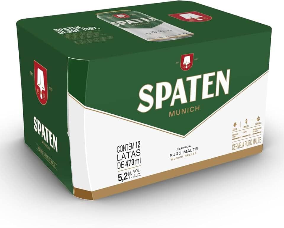 Pack Cerveja Spaten Puro Malte, Lata, 473ml, Caixa 12 unidades