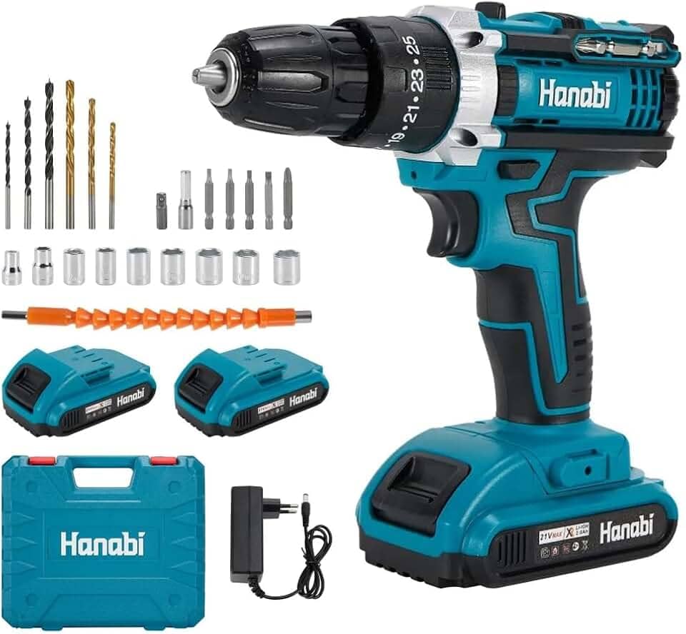Hanabi Furadeira e Parafusadeira de Impacto Sem Fio 21V com LED 2 Baterias 2.0Ah 35N.m e Carregador Bivolt e Maleta 10mm, 1700 RPM