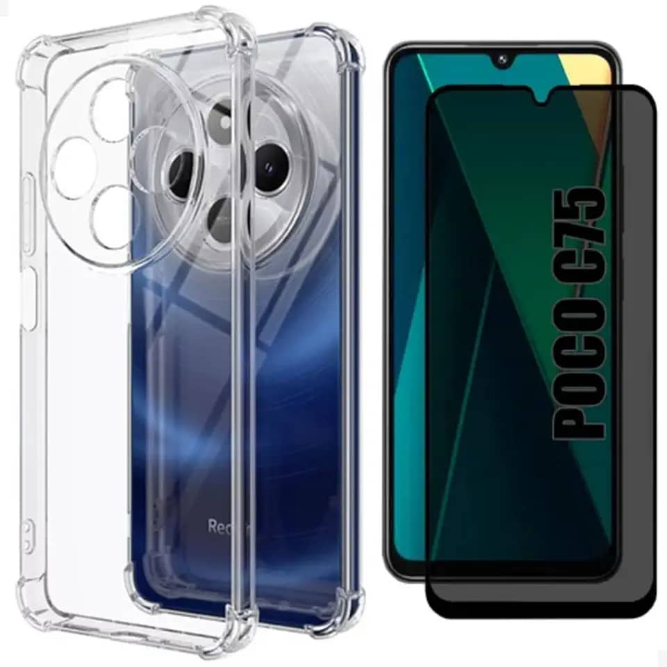 [GL CASES] Kit Capa Poco C75 | Redmi 14C Case Capinha Redmi 14C | Poco C75 Anti Impacto Silicone Transparente + Película Privacidade poco c75 | redmi 14c Cerâmica Fosca Anti Espião Anti Spy