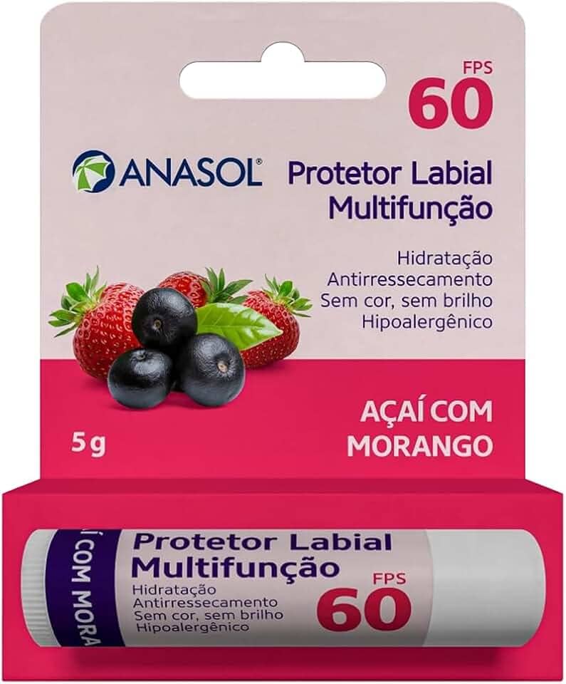 Protetor Solar Labial FPS 60 Açaí com Morango 5g - Anasol
