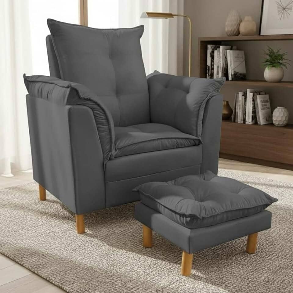 Poltrona Amamentação com Puff - Conforto, Leitura e Descanso (Cinza)