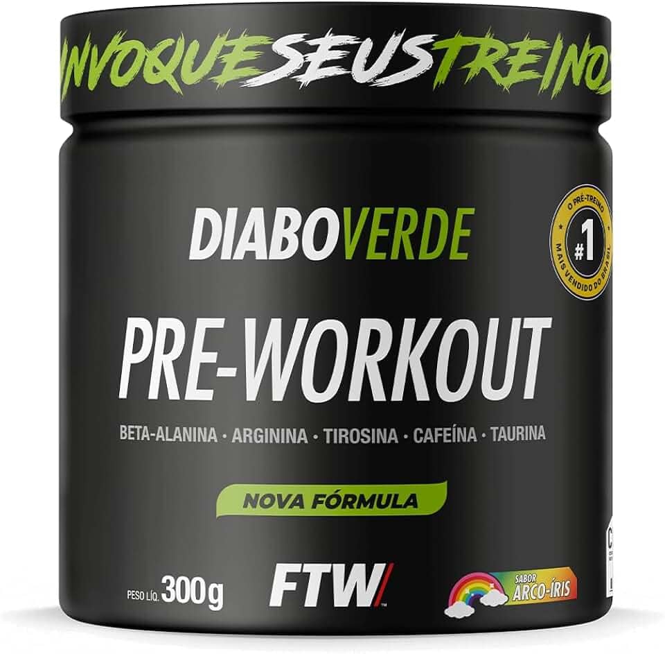 FTW Pré-Treino Diabo Verde em Pó com Cafeína, Aminoácidos Beta‑Alanina e Arginina para Treinos e Atividades Físicas - Pote 300 g (Sabor: Arco Iris)