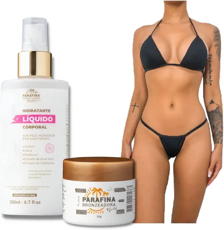Parafina Bronzeadora Gold 30g, Biquini Para Bronzeamento e Hidratante Líquido Relaxante